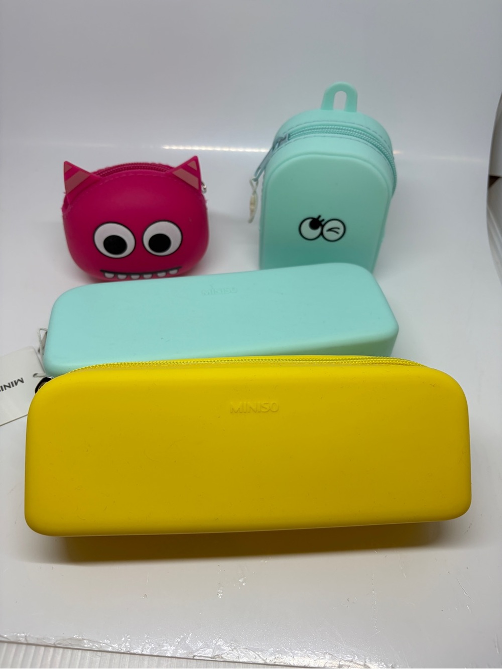 MINISO Kids Yellow Silicone Pencil Case - Bright Zip Pouch